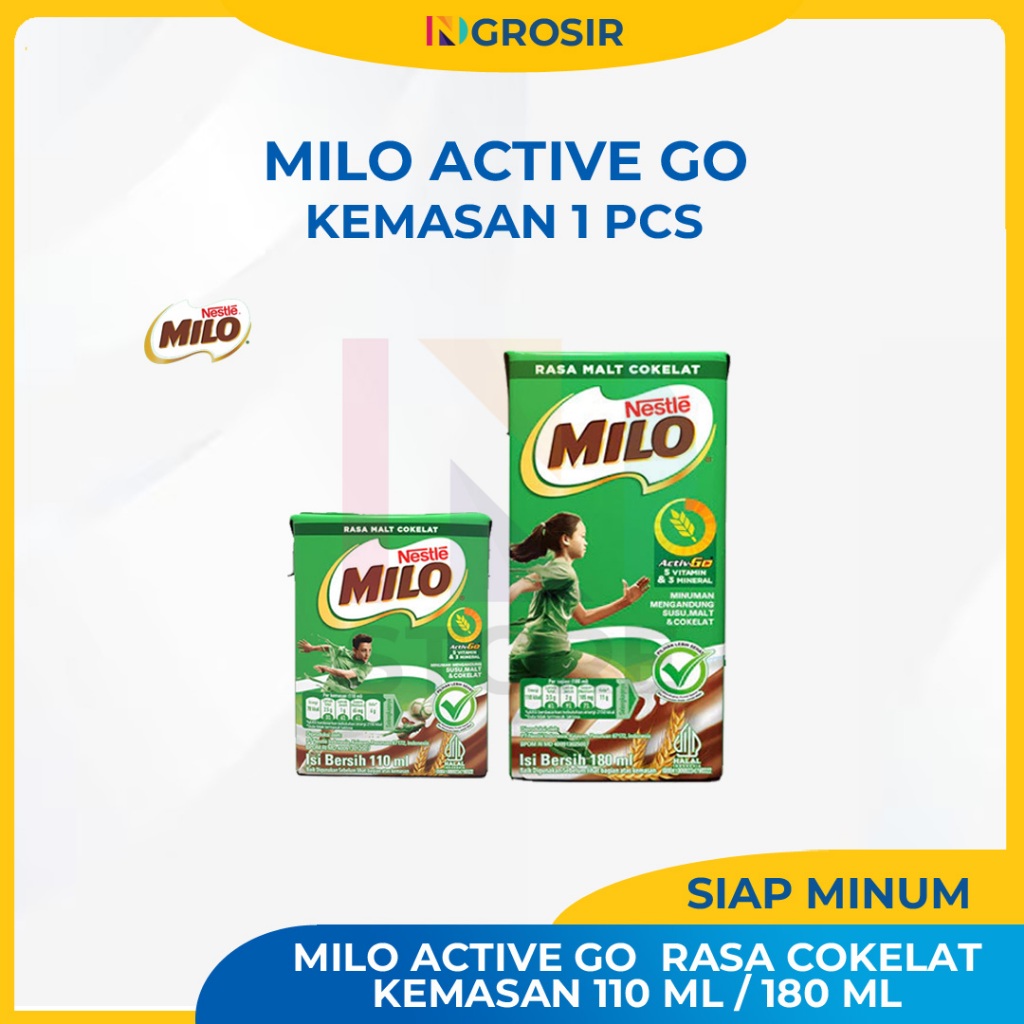 

Milo ACTIVE-GO Rasa Cokelat Kemasan 110ml/180ml Paket 1 Pcs