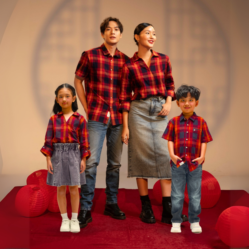 X EIGHT Sebastien Shirts Couple Family - Kemeja Couple Keluarga Motif Kotak Merah