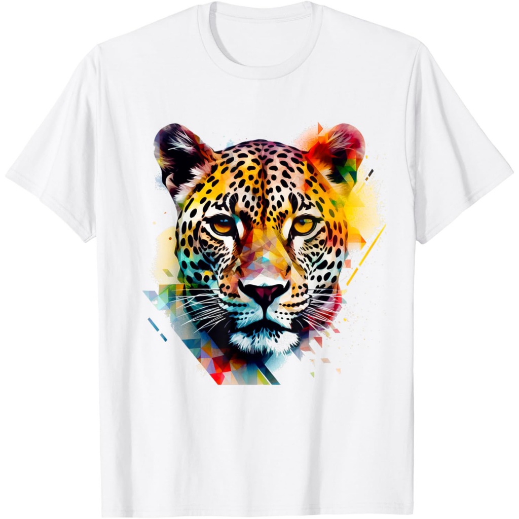 Karya Seni Pecinta Macan Tutul _ Motif Hewan Berwarna-warni Kaos Macan Tutul