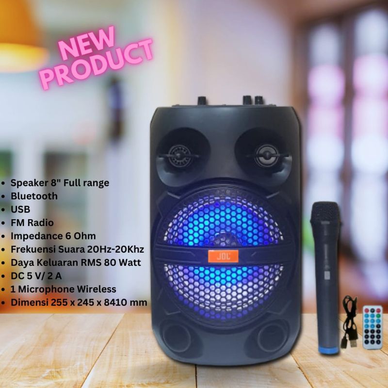 Speaker Portable JDL Q-8 Eonn New 8inch + 1 Mic Wireless