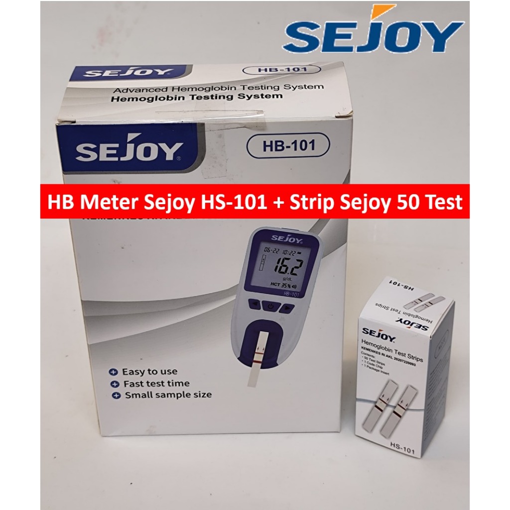 Alat HB Meter Sejoy HB 101 dan  50 Stik Strip Reagent HB Meter HS 101