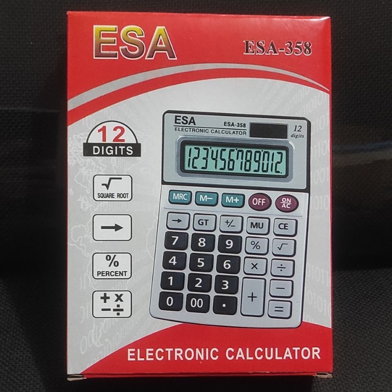 Kalkulator 12 Digit Baterai AAA / A3 1 Biji ESA-358