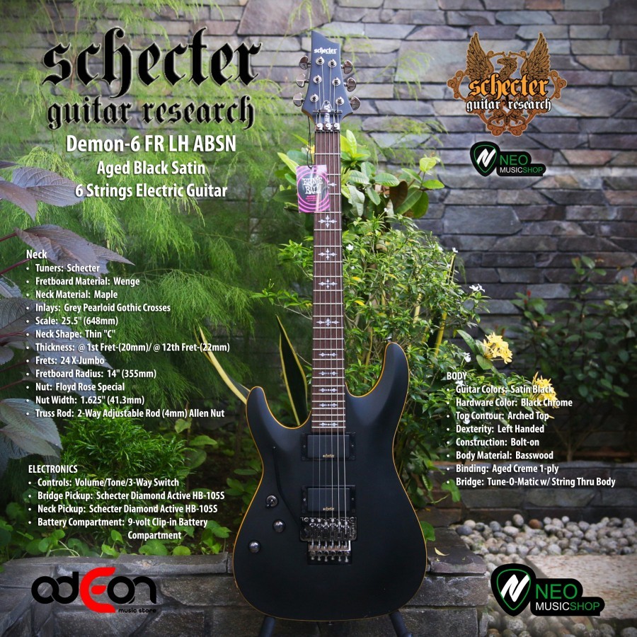 SCHECTER Demon-6 FR LH ABSN Left Hand 6-String Electric Guitar - tanpa packing