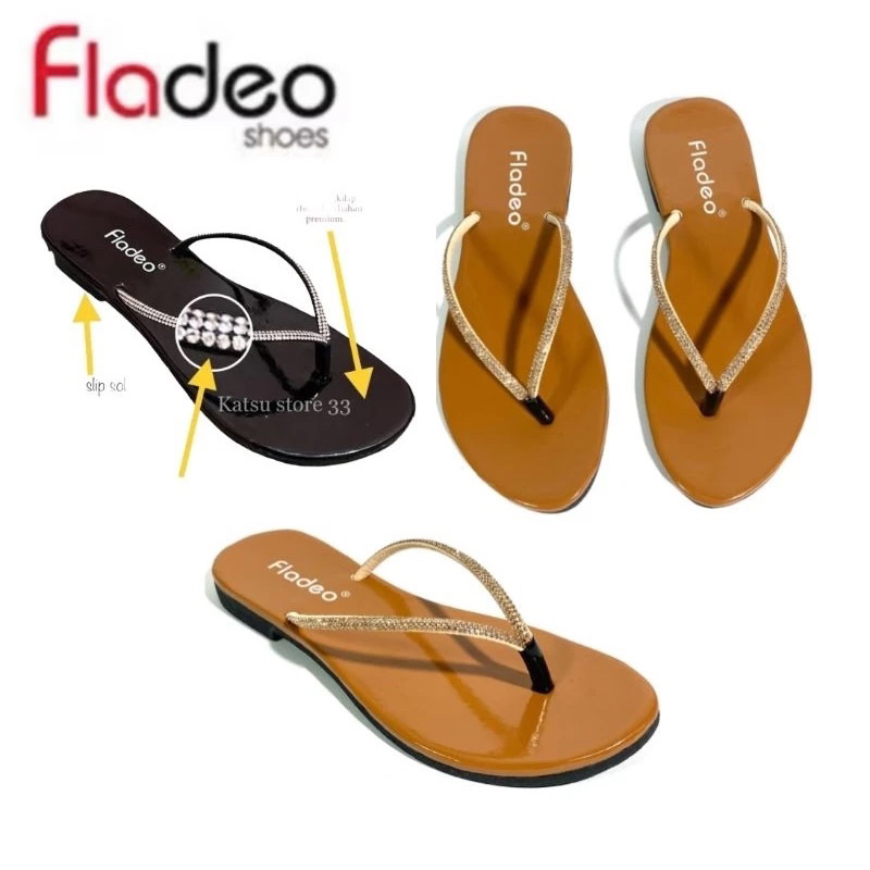 FLADEO~Sandal Jepit wanita//Sendal Cewek Tali Blink Kristal Import//Japit Full Mutiara korean style/