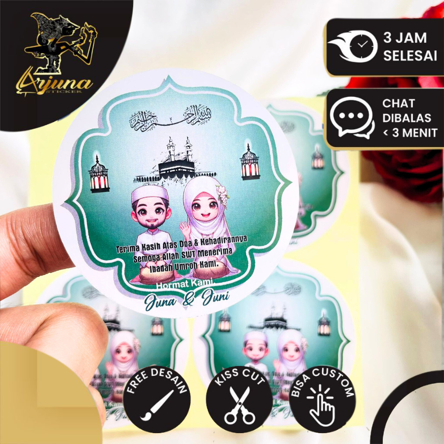 

5-8 Arjuna Stiker Gift Umroh Chromo Bulat Sticker Label Souvenir Naik Haji Free Desain Uk.Sedang