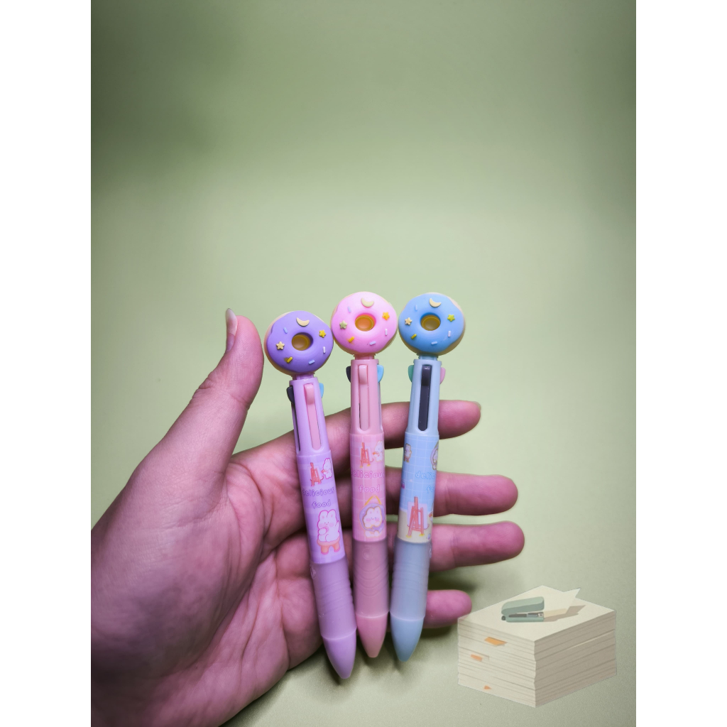 

Pulpen Karakter Multicolor Ballpoint 4 warna 4in1 Donut Kartun Lucu Pulpen Mekanik