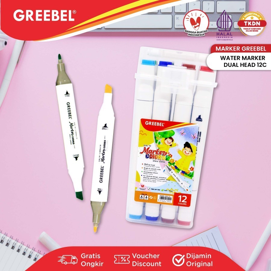 

Spidol Sketsa Greebel Dual Head Water Based Marker 12 Warna
