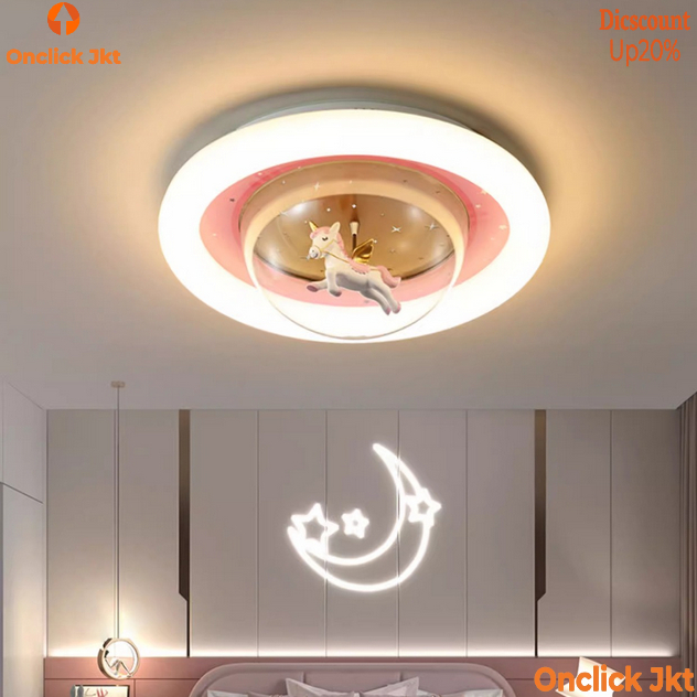 Lampu Plafon LED Kamar Anak Perempuan Putri Pink Lampu Kamar Tidur Anak Perempuan Kreatif Unicorn