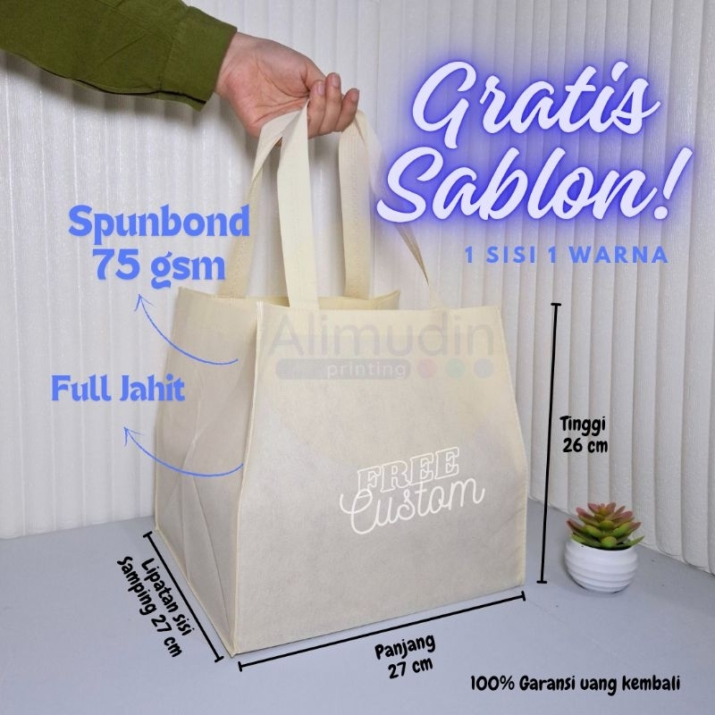 

Goodie Bag 26 x 26 x 26 Tas Spunbond Box Jahit Custom Sablon