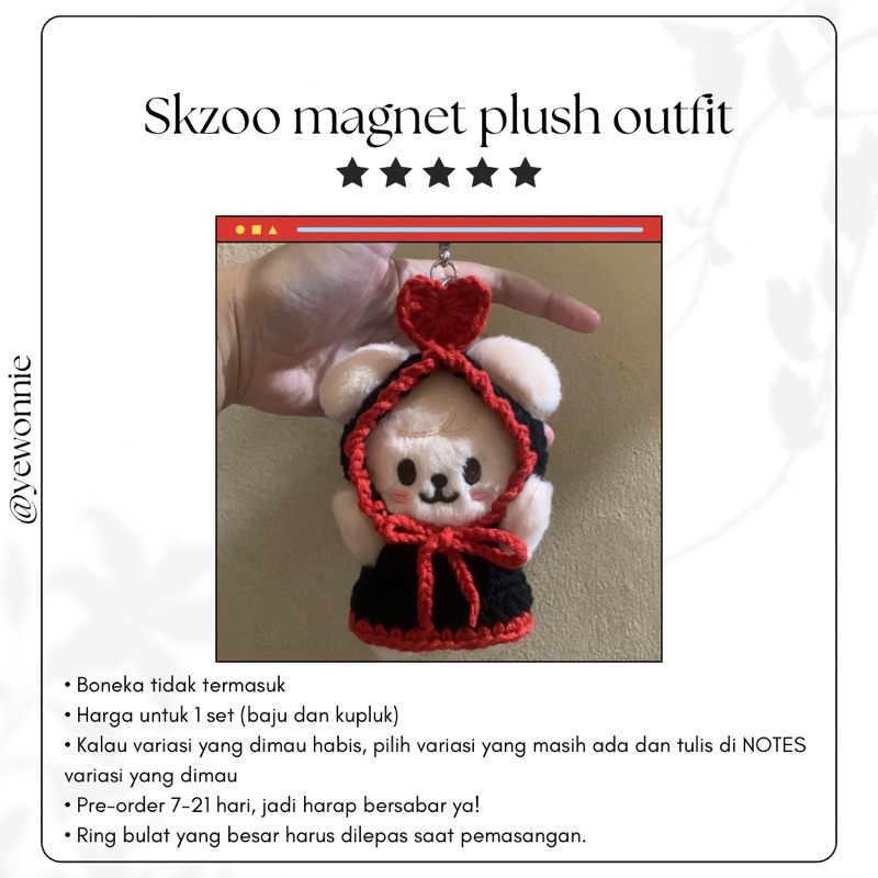 (TANPA BONEKA) Stray Kids SKZOO magnet plush keyring crochet clothes