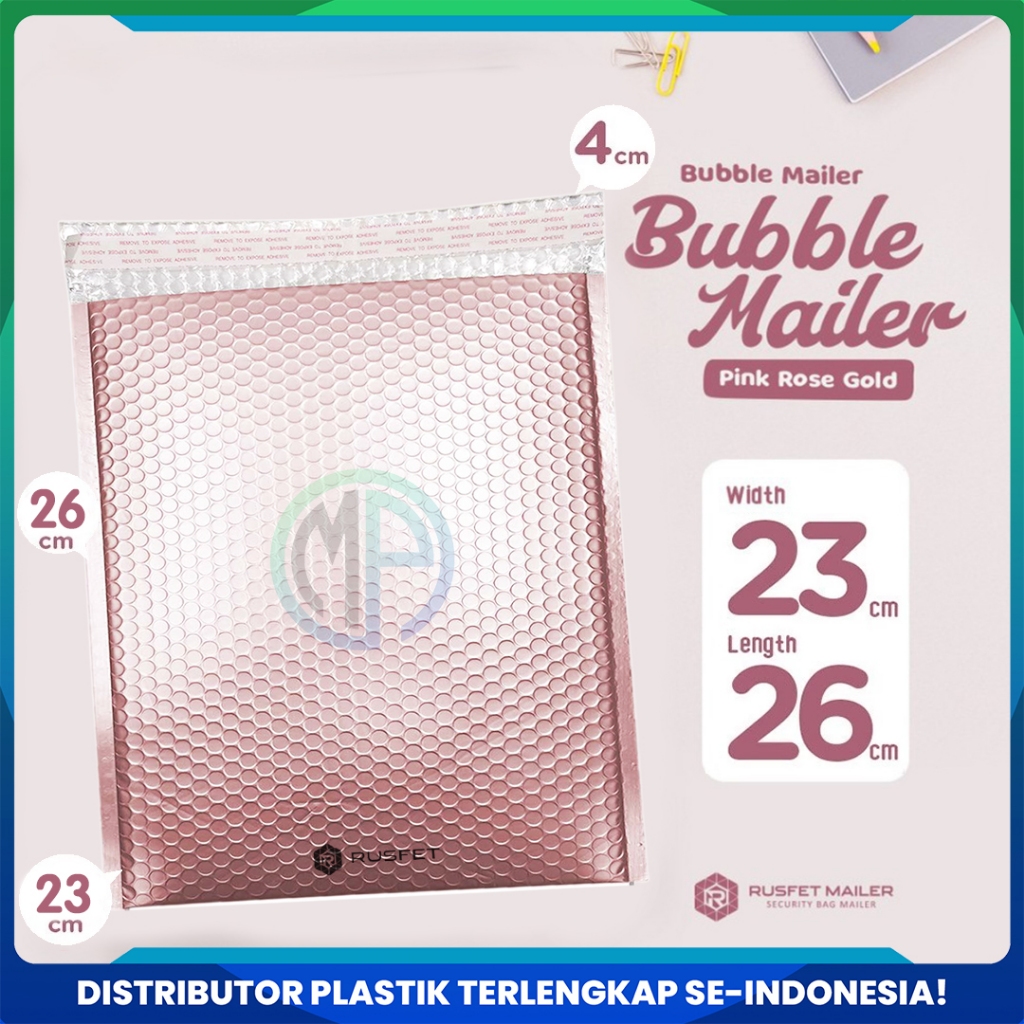 Amplop Bubble Mailer Bubble Packing Murah Pink Rose Gold Glossy 23cm x 26cm Harga Satuan