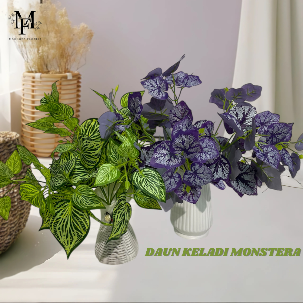 Tanaman Hias Palsu Tanpa Pot DAUN KELADI MONSTERA Plastik Bunga Artificial Dekorasi CZ-017