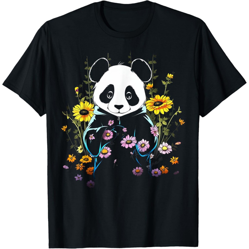 Seni Panda Bunga - Seni Hewan Kaos Panda