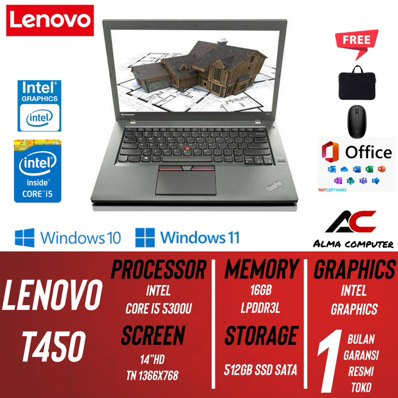 Lenovo Thinkpad T450 Core I5 Mulus Bergaransi