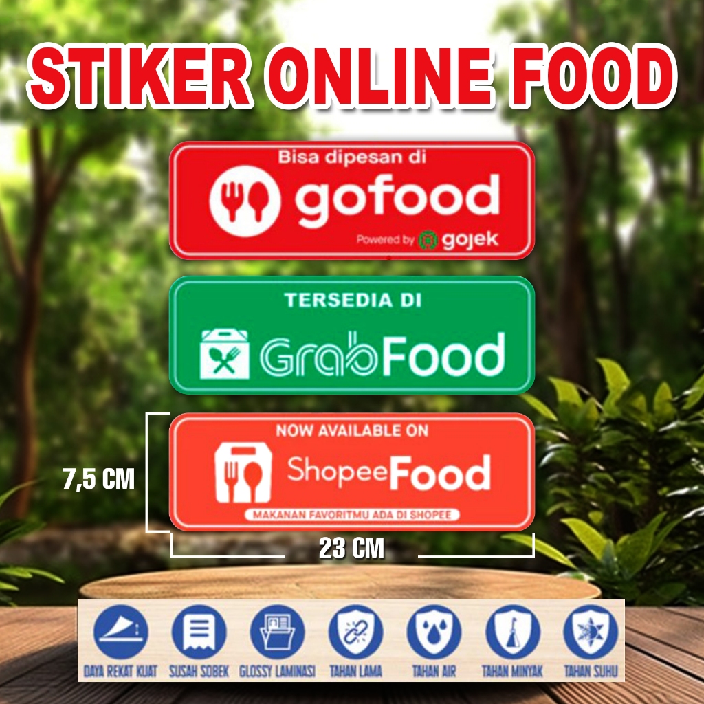 

stiker vinyl anti air ONLINE FOOD - GO FOOD - GRAB FOOD - SHOPEE FOOD LANDSCAPE laminasi glossy stiker online food tahan lama daya rekat kuat glossy laminasi