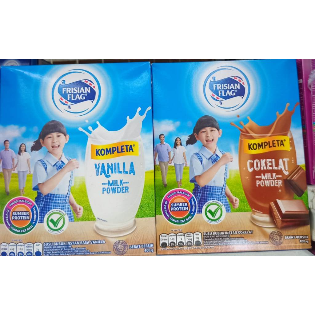 

Frisian Flag Kompleta Vanila / Cokelat 400gr / Susu Bubuk Frisian Flag 400 gram / Susu Bendera