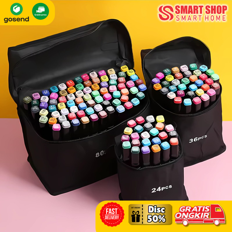 

Spidol Mewarnai Warna Warni Set 12/24/30/48/60/80/120 - Dual Side Brush Fine Art Marker