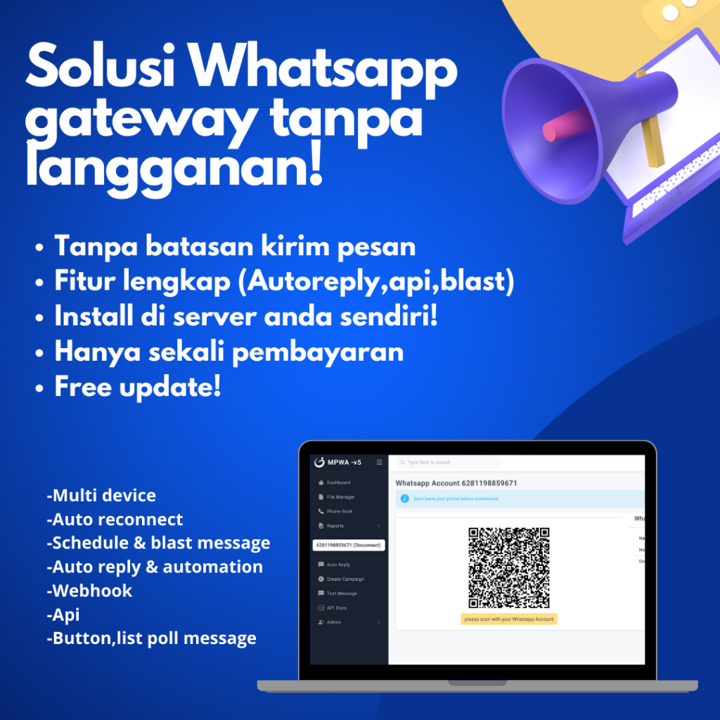 source Code Whatsapp API Gateway Multi Device Versi 8.0.4 | Free Update & Support LifeTime