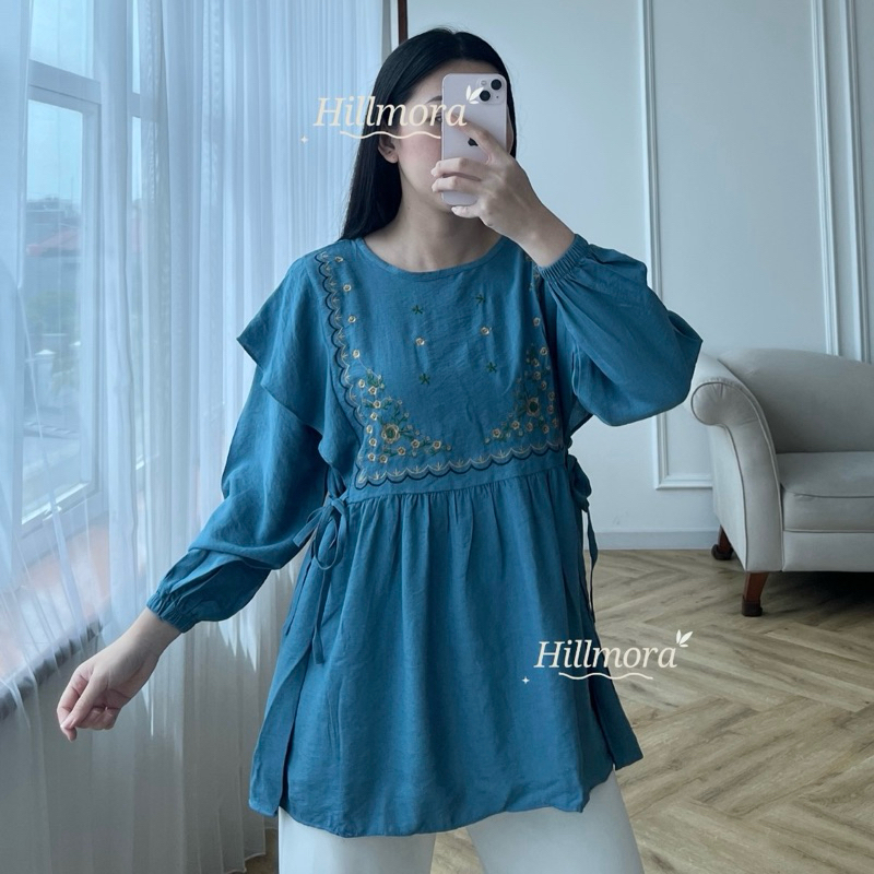 Hillmora - Maida Top | Blouse Merah Lengan Panjang | Blouse | Atasan Wanita | Korean Style Lengan Pa