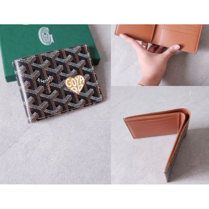 DOMPET Goyard Wallet Bifold Victoire Black Tan & Love Logo