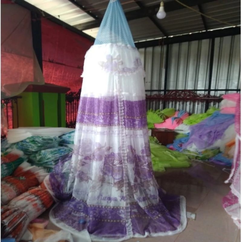 KELAMBU GANTUNG MOTIF BUNGA / KELAMBU GANTUNG BULAT ANTI NYAMUK +ROTAN HULLAHOP