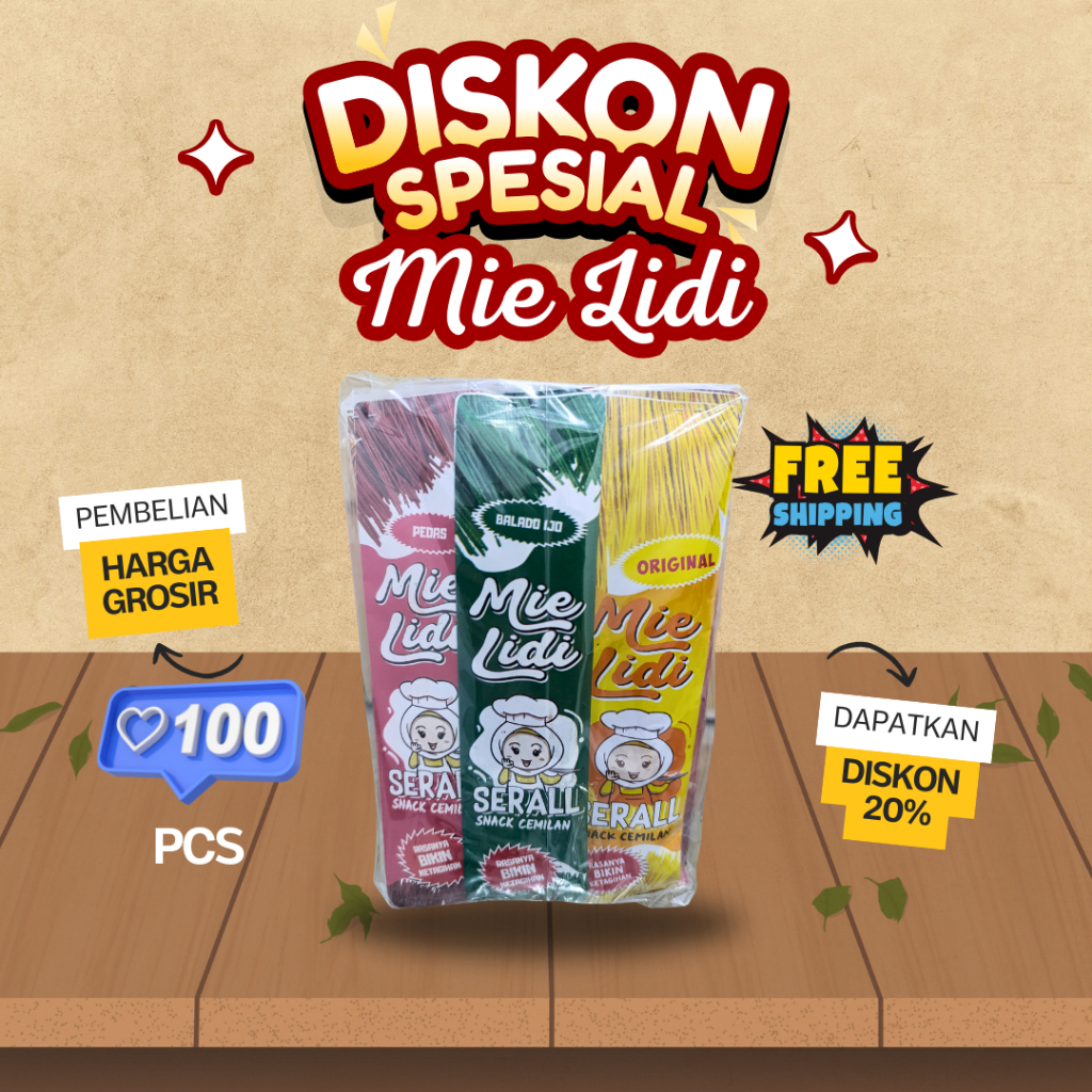 

GROSIR Mie Lidi Karakter 100Pcs Mie Serall Makanan Ringan