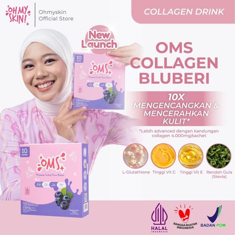 Collagen drink ohmyskin blueberry/ ohmyskin collagen drink blueberry 10 sachet