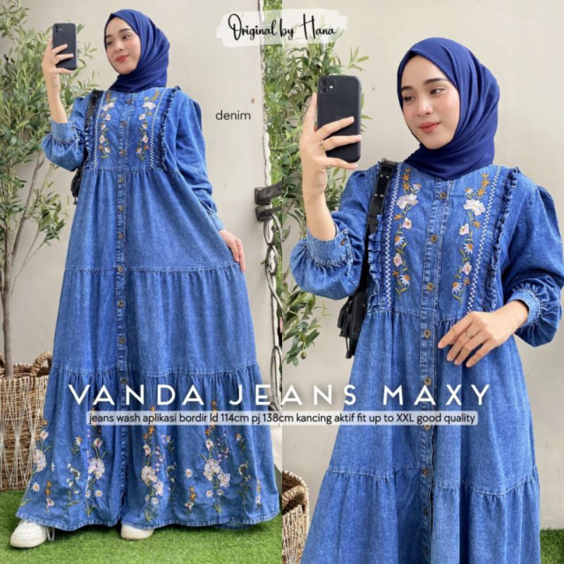 Vanda Jeans Maxy Denim|Gamis jeans wanita terbaru 2025 LD 114