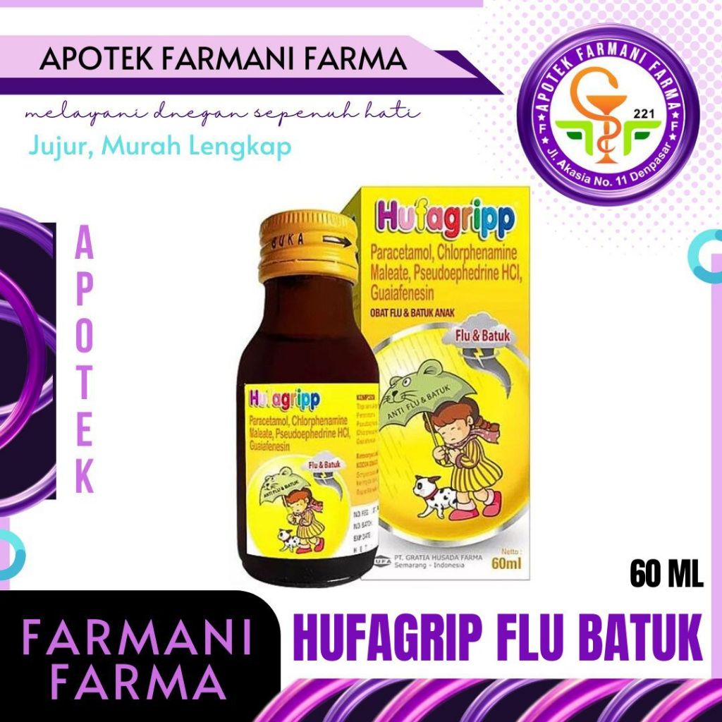 HUFAGRIP FLU BATUK SYR 60ML (KUNING) / HUFAGRIP KUNING / 60 ML / OBAT PILEK HIDUNG TERSUMBAT ANAK / 