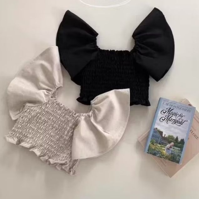 Atasan Baju Sabrina Kerut Anak Cewek Tangan Panjang Korean Style / Blouse Cringkle Anak Cewek Korean