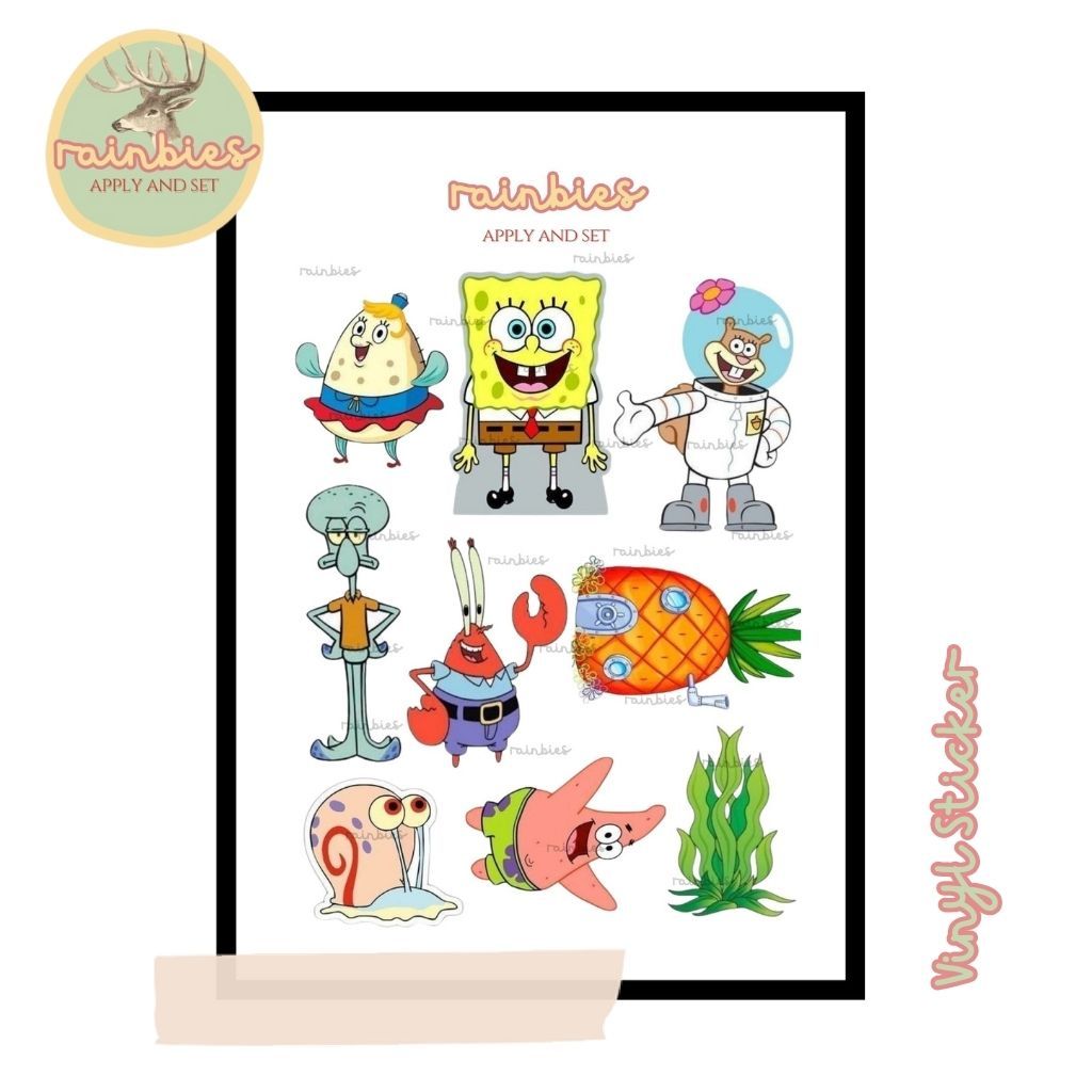 

Sticker Spongebob Stiker Vinyl Waterproof Kartun HP Tablet Laptop Koper Travel Aesthetic