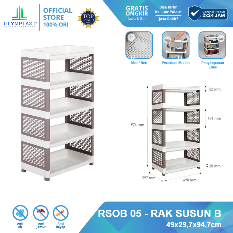 OLYMPLAST Rak Susun Plastik Besar Serbaguna / Rak Buku / Rak Dapur / Rak Plastik RSOB 5 & 4 Susun