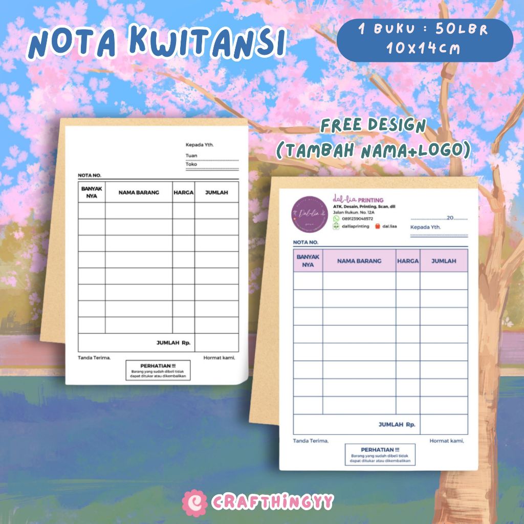 

NOTA TOKO CUSTOM 1PLY KWITANSI ISI 50LBR
