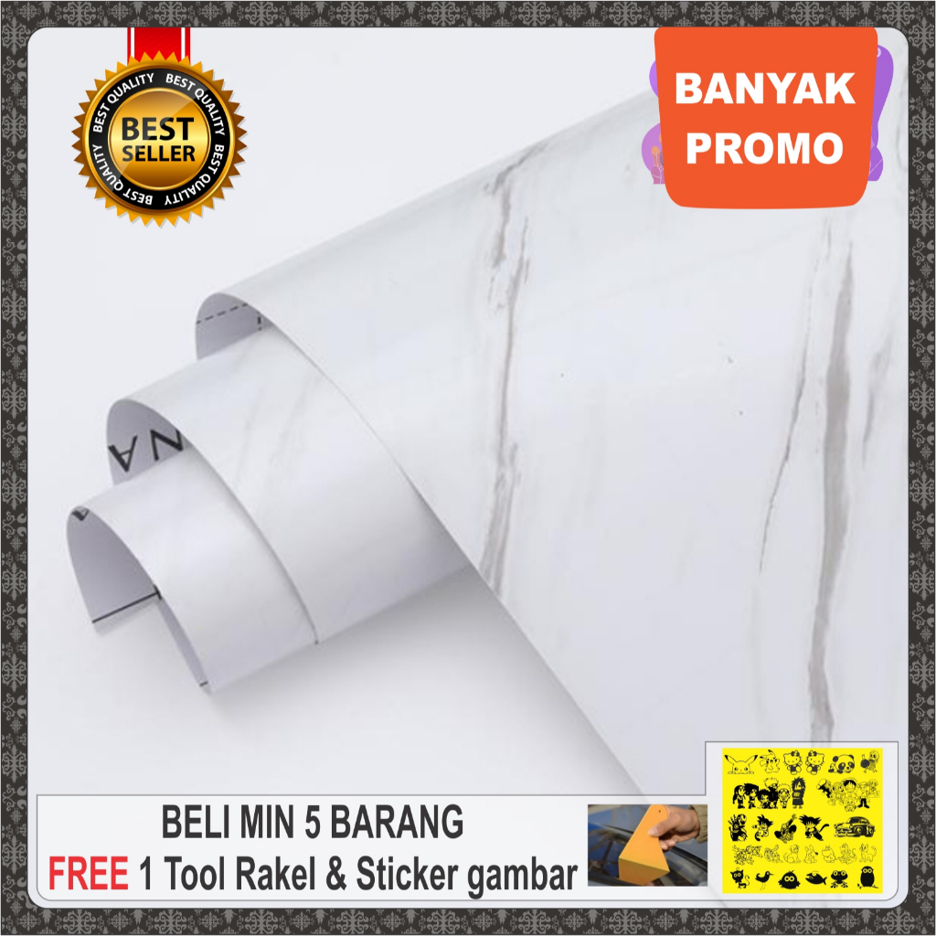 Stiker Motif Marmer Putih / Wall Sticker / Wallpaper / Stiker Marmer Marble Glossy Tebal Pelapis Lem