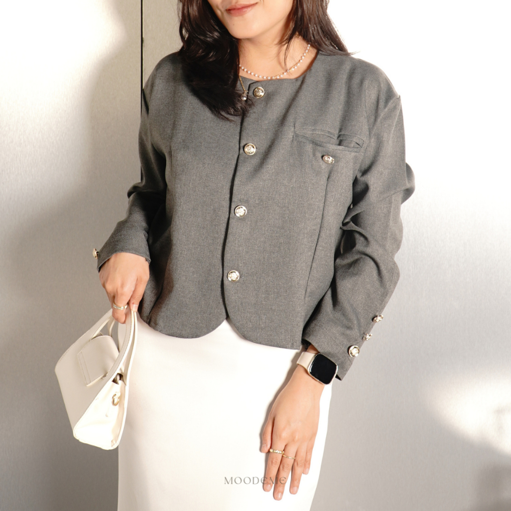 Carla Blazer - Button Blazer Casual Wanita I Atasan Hijab Friendly Cardigan Formal