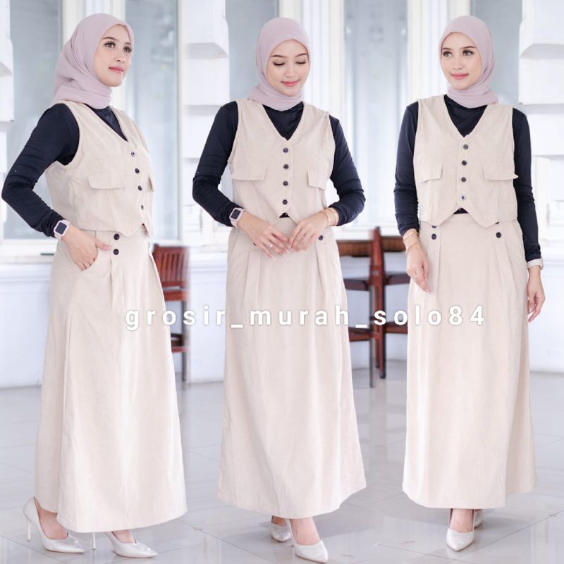 Setelan Wanita Hanania #5 Vest + Rok Corduroy Polos Best Seller