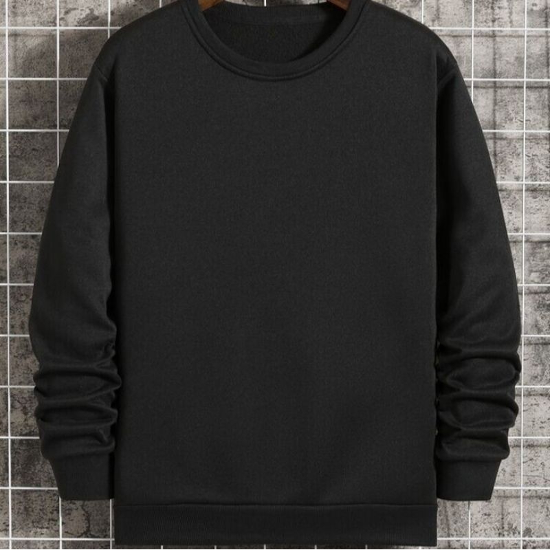 Burberry - Sweater Basic Polos Hitam Pria Wanita Bentuk Crewneck Bahan Katun Asli Tangan Panjang