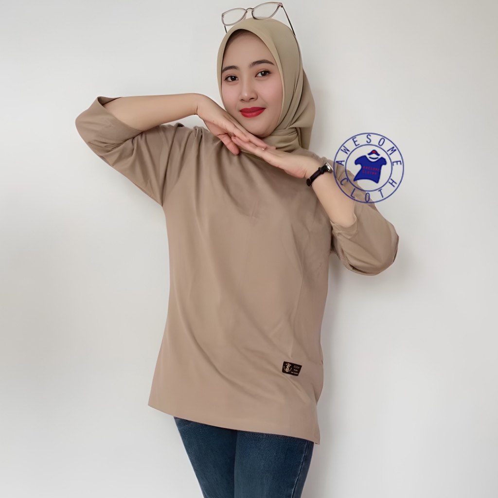 kaos oversize lengan 3 4 kaos wanita polos lengan panjang premium original cotton combed 24s tebal