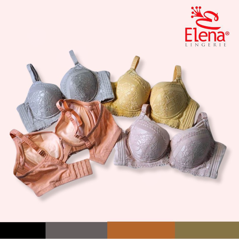 Elena E 85050 Bra Push Up Renda Tanpa Kawat Brokat Busa Tebal Cup A Kait 4 Bh Wanita 34A - 40A
