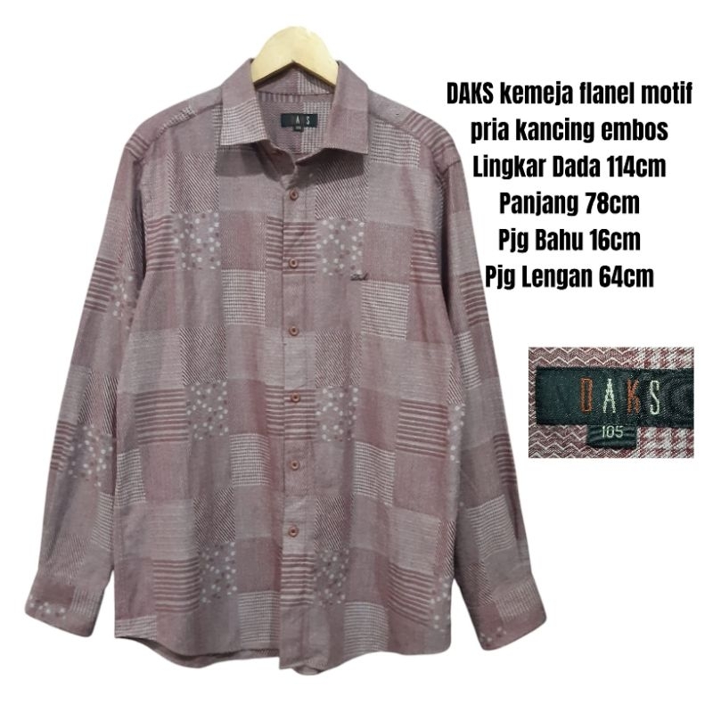 DAKS kemeja flanel motif pria kancing embos