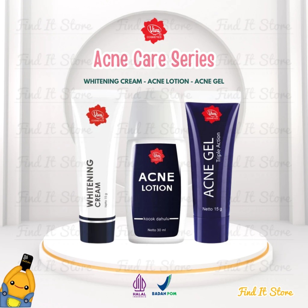 Viva Acne Gel - White Cream 15gr - Viva Acne Lotion 30ml - Perawatan Kulit Berjerawat - Kosmetik Her