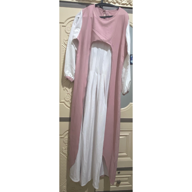 Gamis Panjang Putih-pink