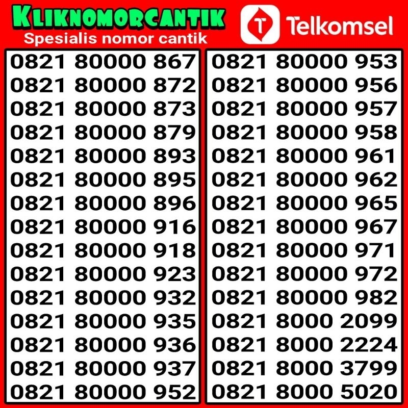 nomor cantik simpati 4G&5G Telkomsel Simpati seri 8000 A8