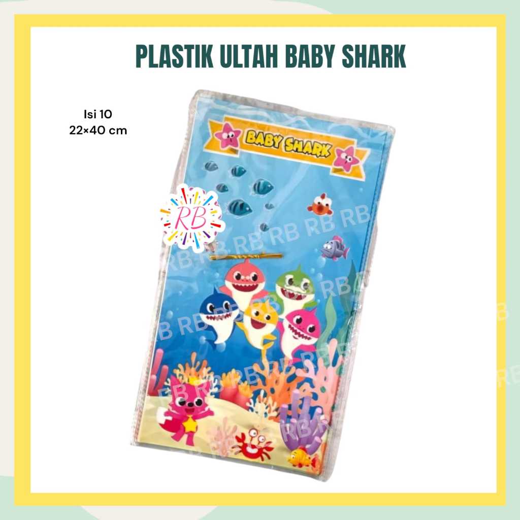 Plastik Ulang Tahun BABY SHARK isi 10 / Plastik Ultah Anak Baby Shark  Ukuran Sedang