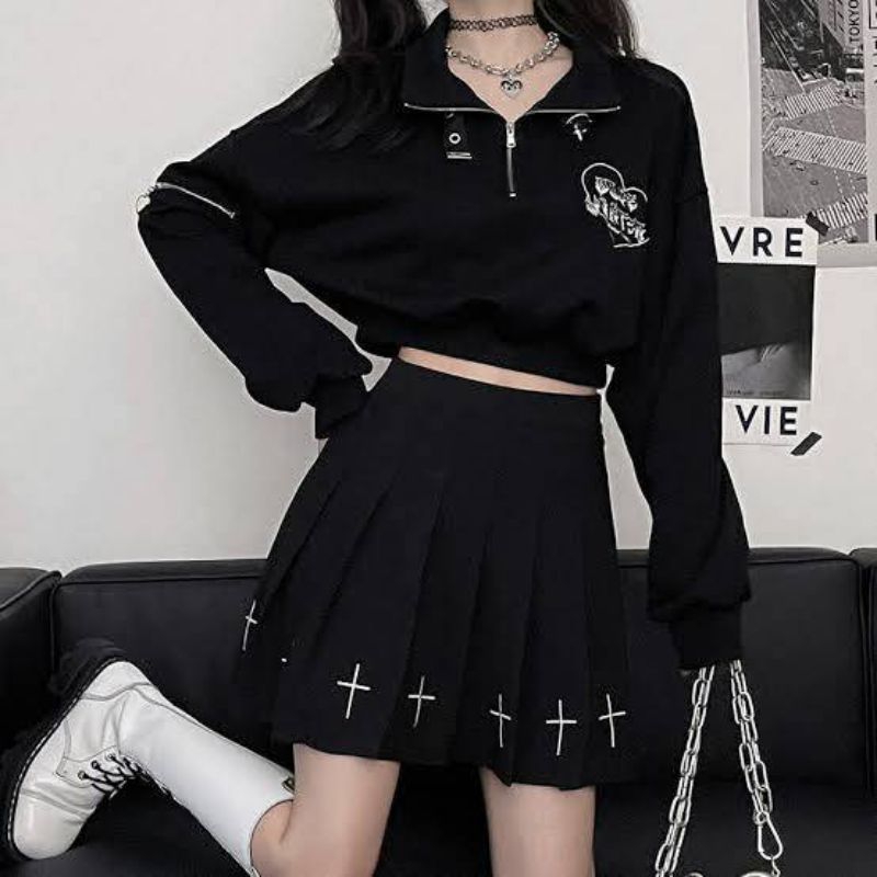 Ready Rok XS Size Only Cross Pattern Mini Pleated Skirt / Gothic Punk Mini Skirt
