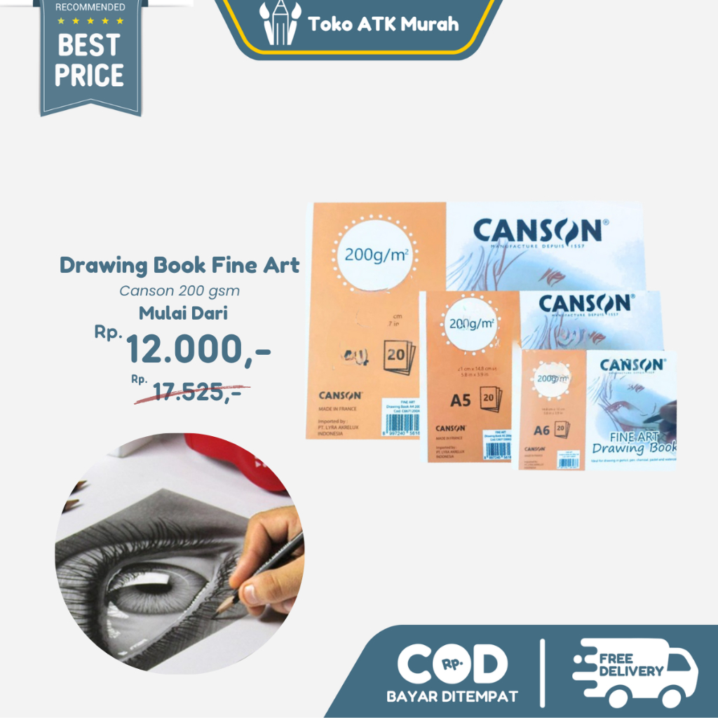 

Canson Fine Art Drawing Book 200gsm A6 / A5 / A4 Isi 30 Lembar - Buku Gambar Tebal | Sketchbook Premium