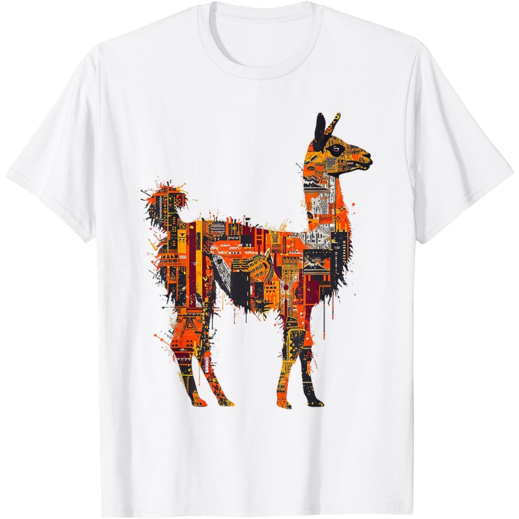 Ilustrasi Motif Hewan Alpaca Kaos Llama