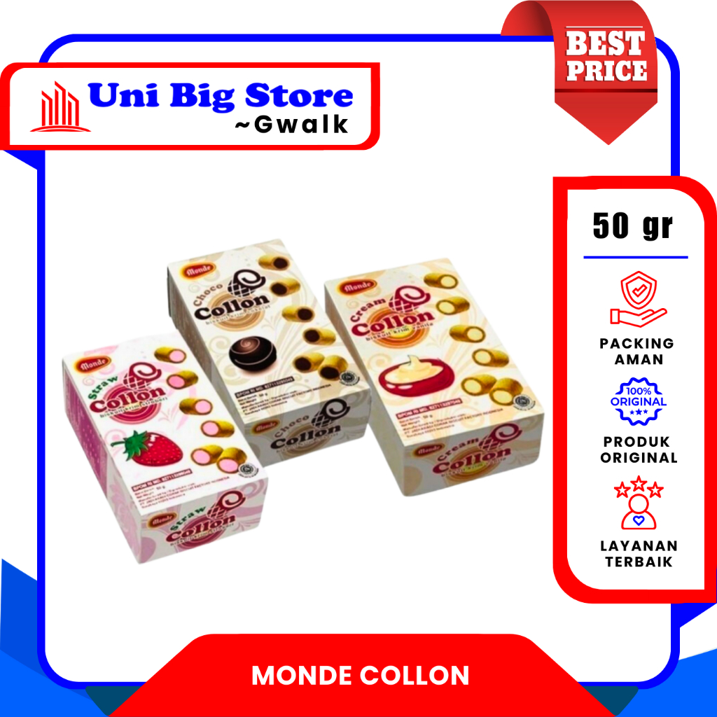 

MONDE COLLON SNACK BISCUIT CREAM COKELAT - VANILLA - STROBERI - 50 gr