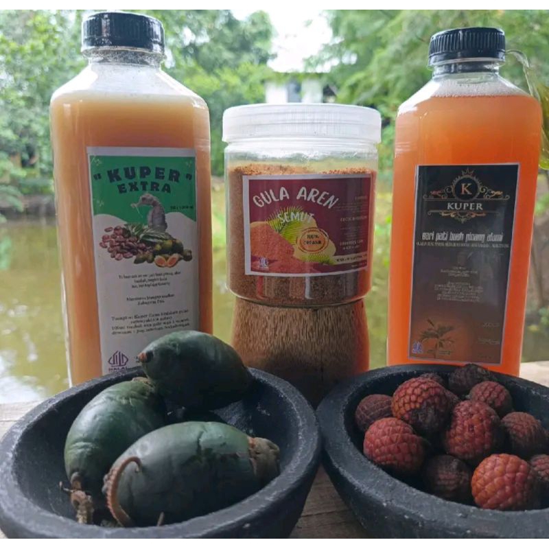 

Paket lengkap gula aren semut saripati buah pinang dan KL 1 liter