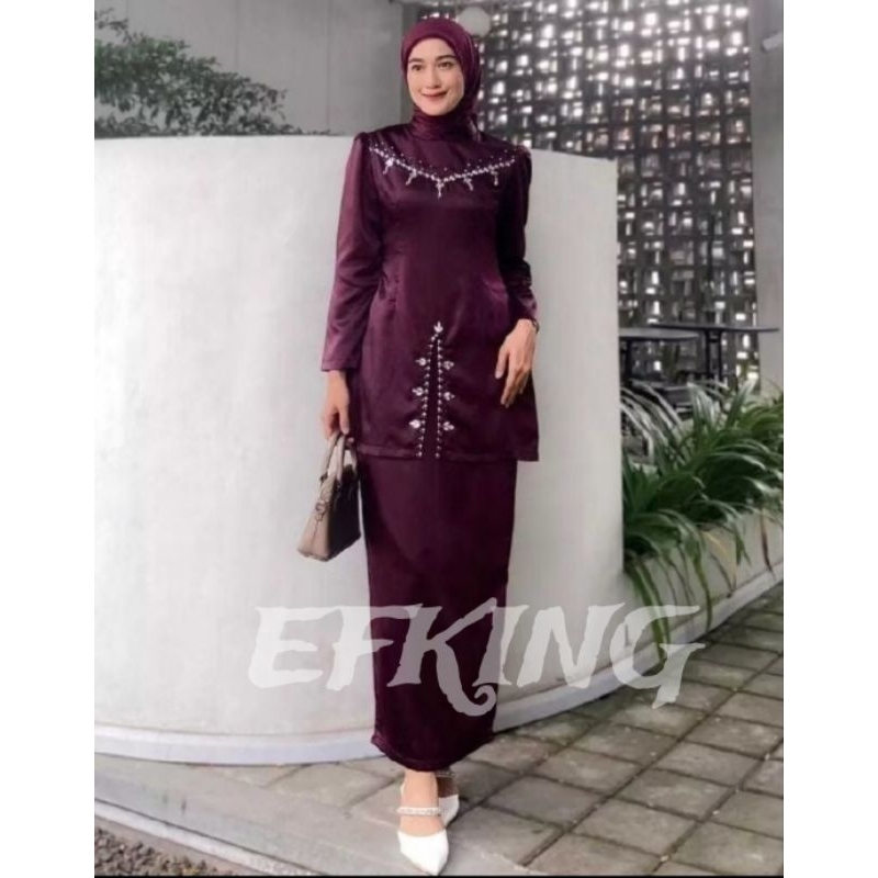 Azahra Baju Kurung Wanita Modern Bahan Satin Velvet Polos One set Tunik Pakaian Melayu Kebaya muslim